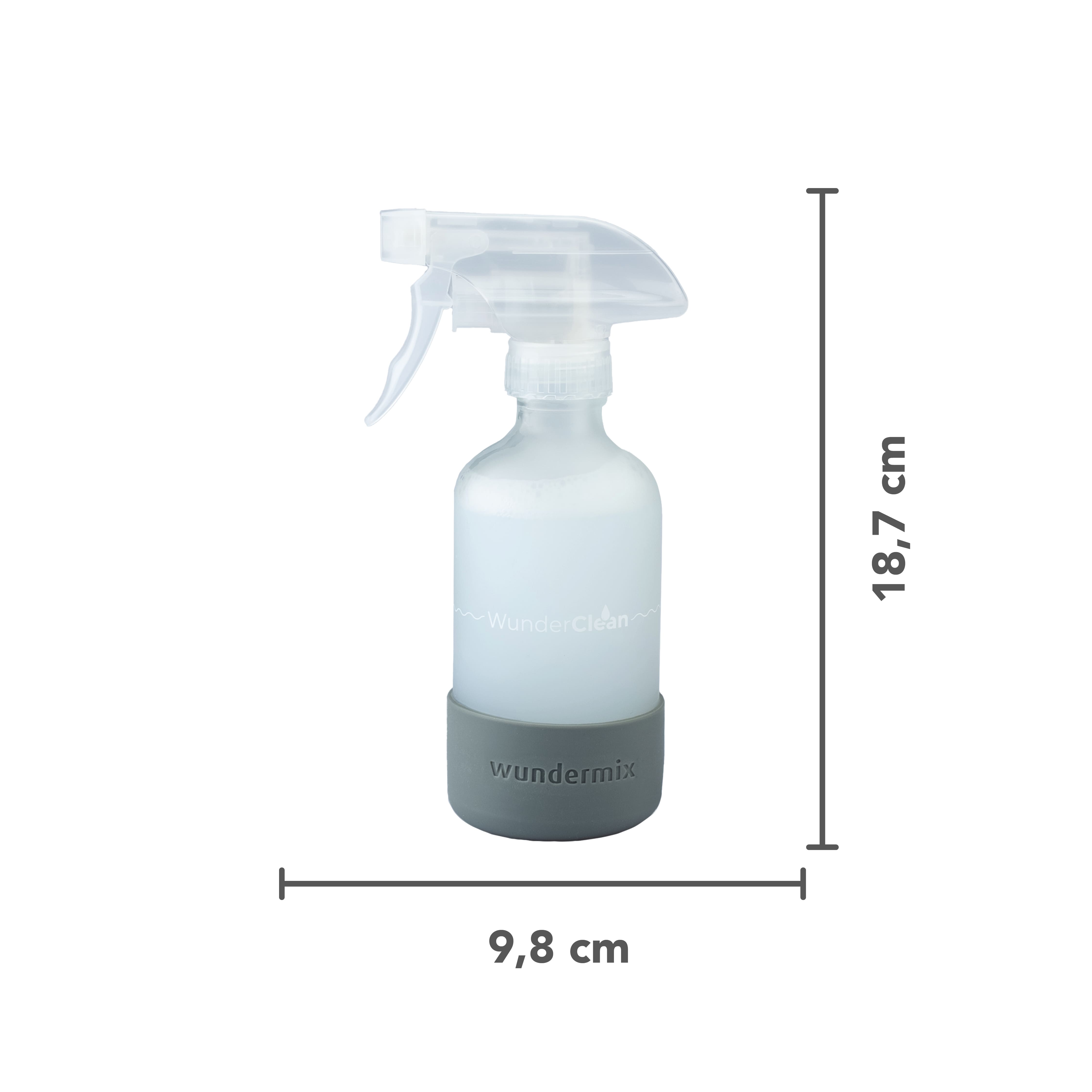 WunderClean Sprühflasche | 240 ml Glasflasche mit Silikon-Bruchschutz für WunderClean Reiniger