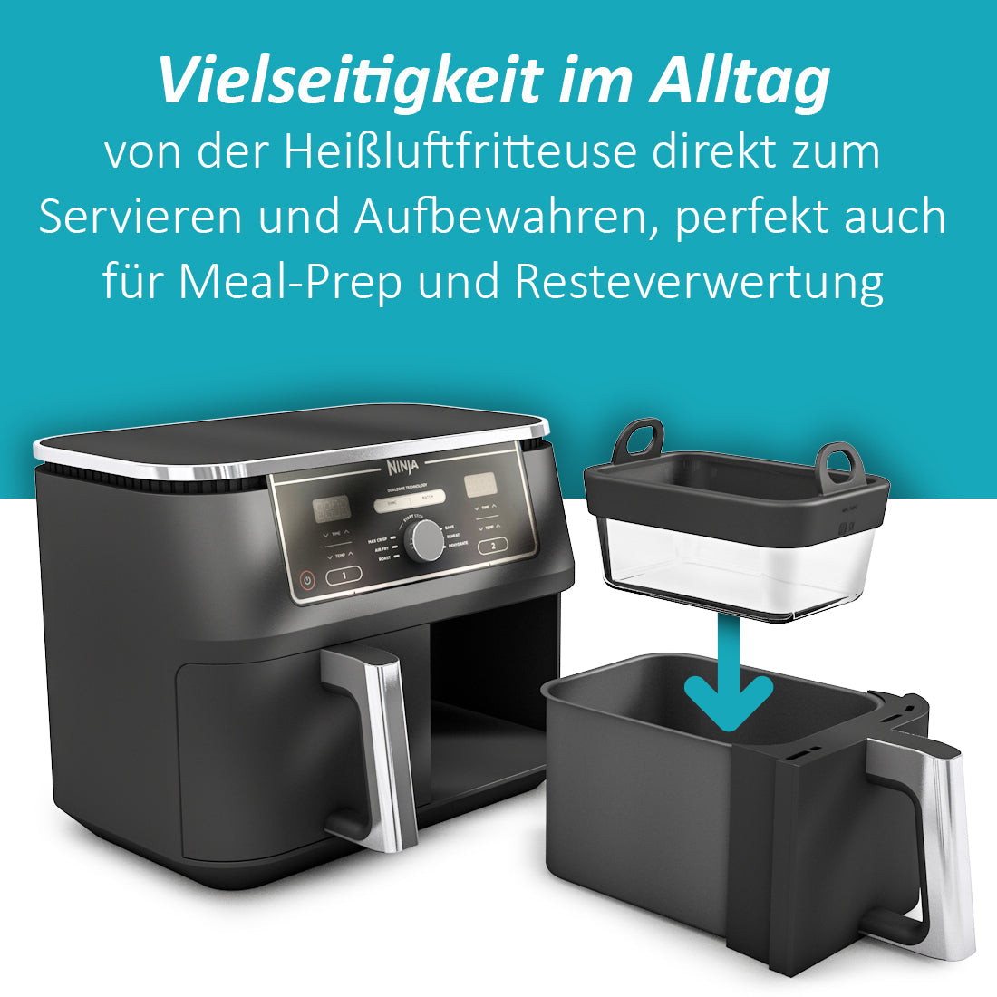 VentiFry Glasauflaufform für Airfryer mit Silikongriffen