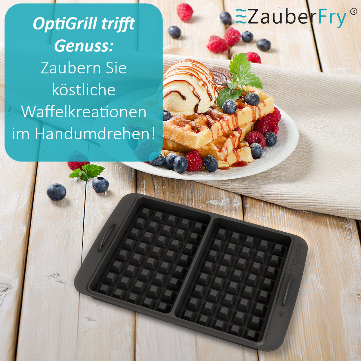 ZauberFry | Waffeleinsatz kompatibel mit Tefal OptiGrill Standardmodellen, 4in1, 2in1, Elite, Plus+