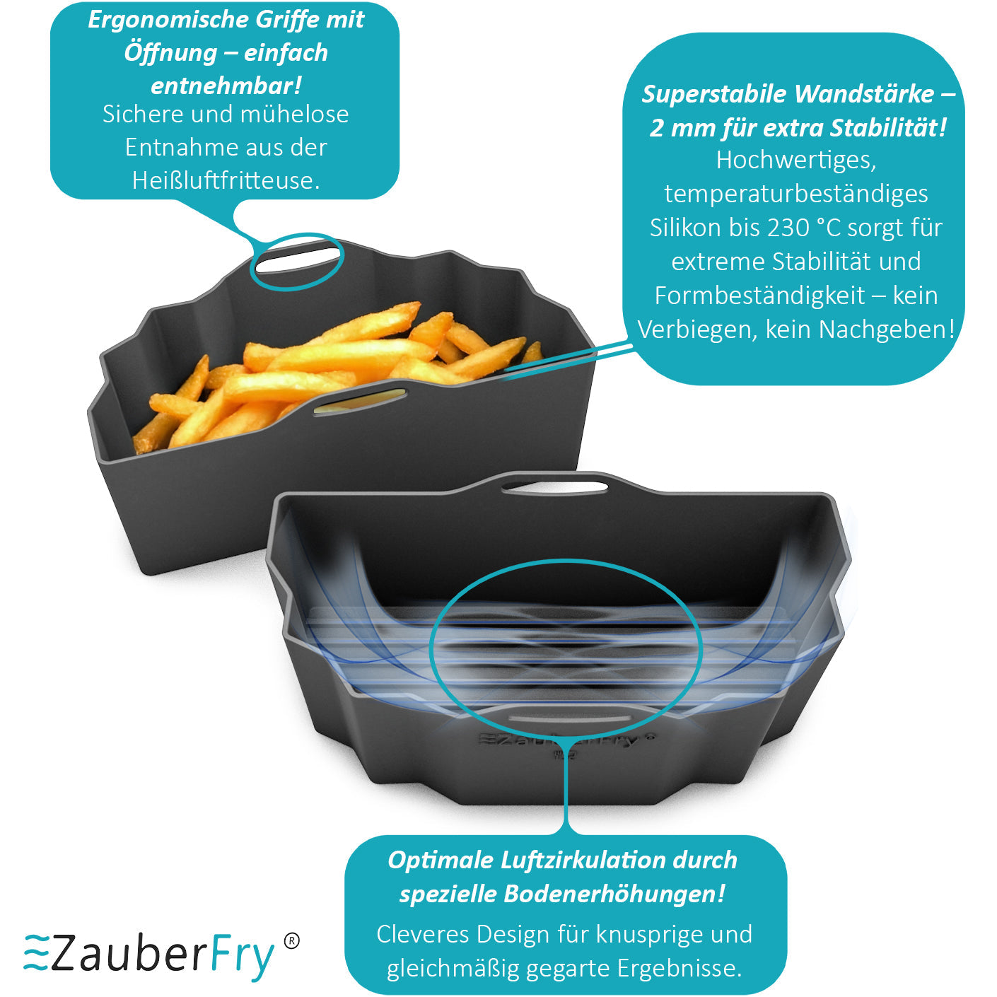 ZauberFry | DUAL Silikonform für AirFryer kompatibel mit Philips, Cosori und mehr