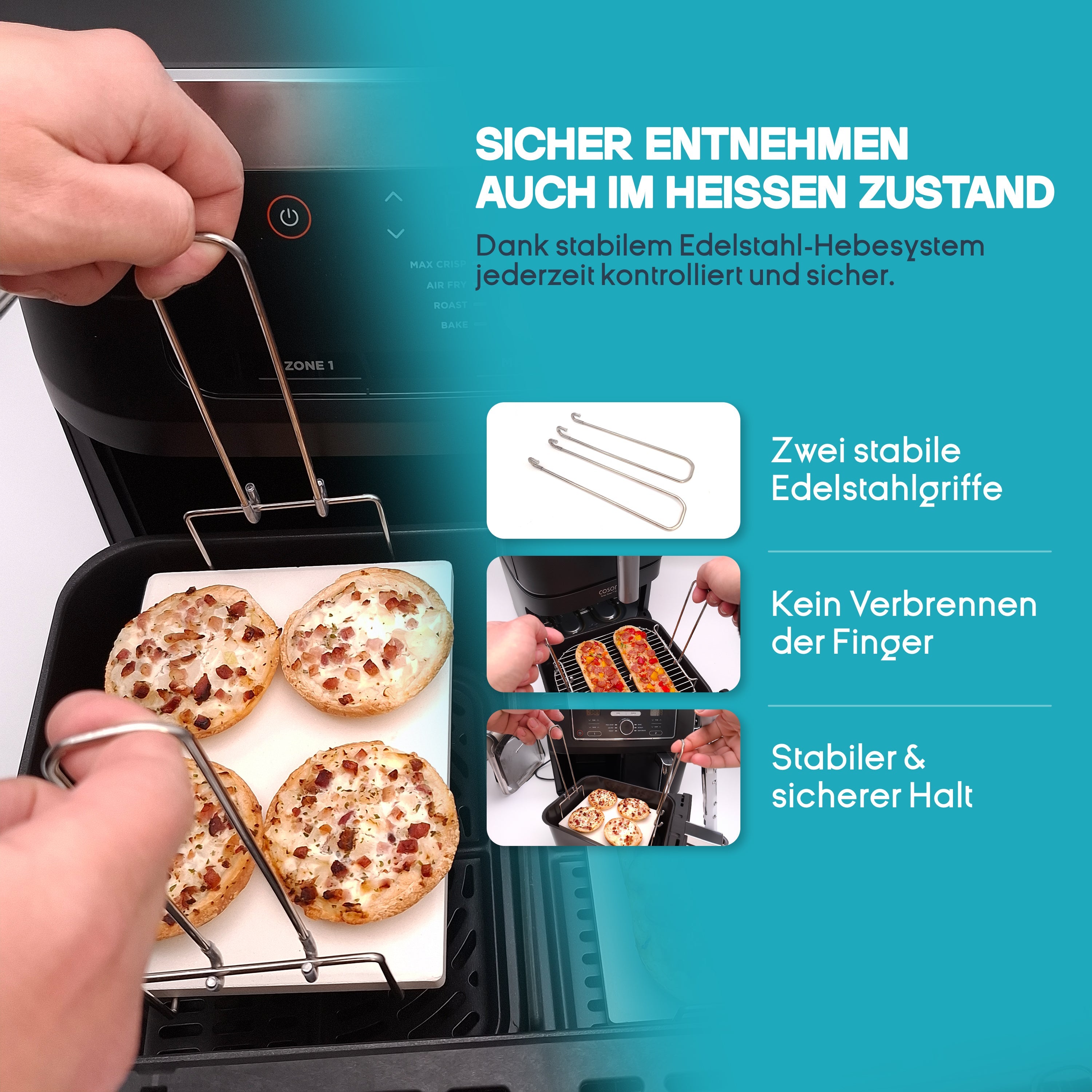 WunderFry | Airfryer Pizzastein mit Edelstahlrahmen