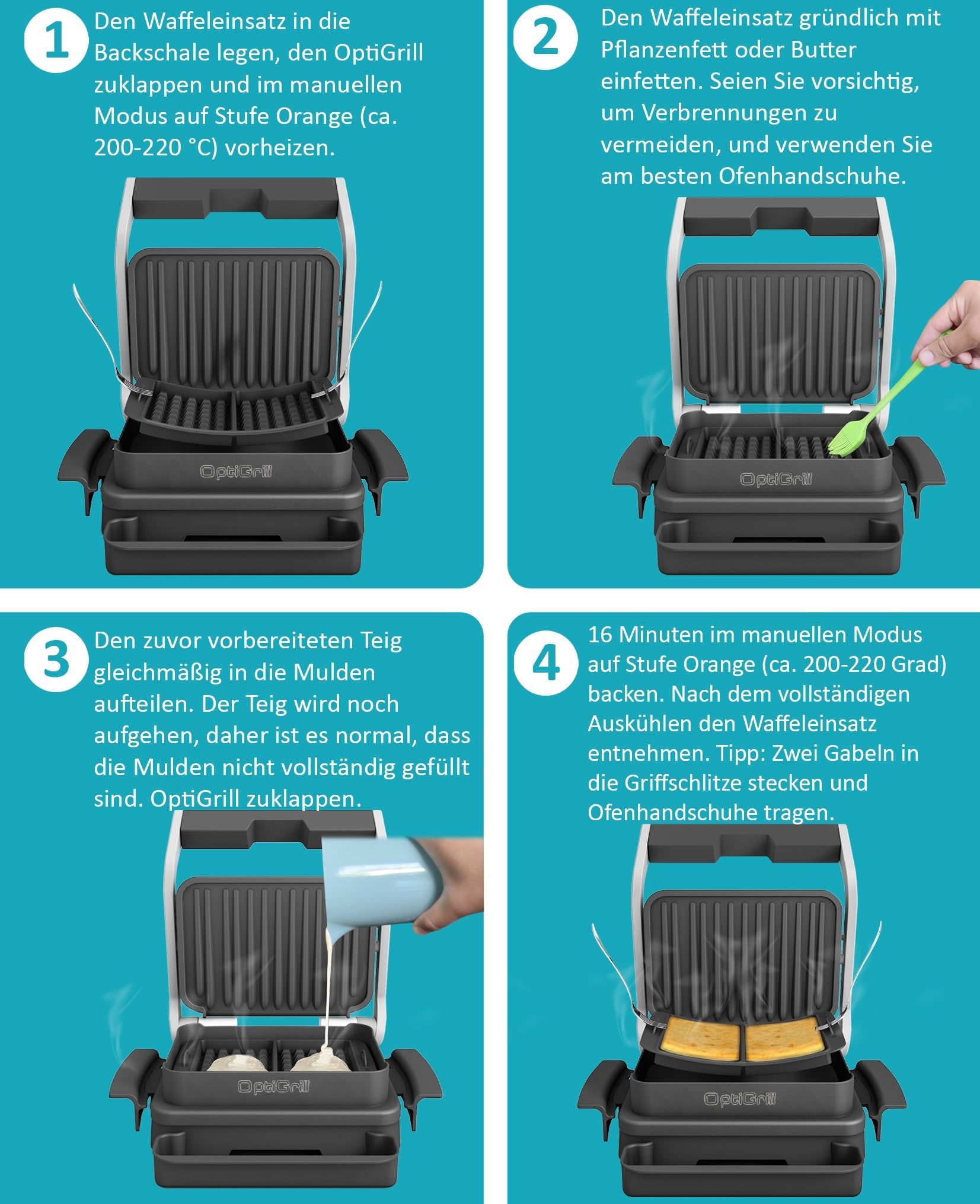ZauberFry | Waffeleinsatz kompatibel mit Tefal OptiGrill Standardmodellen, 4in1, 2in1, Elite, Plus+