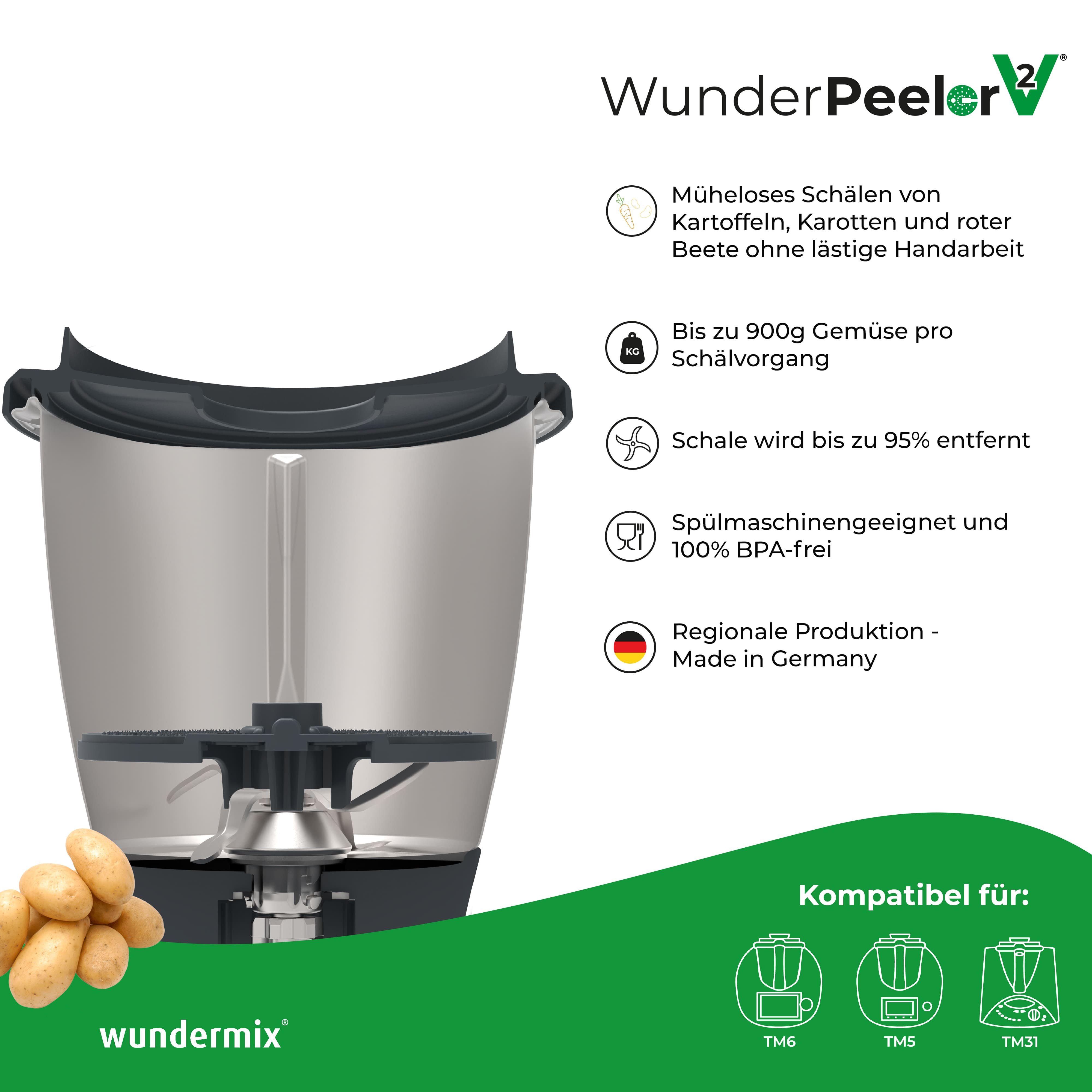 WunderPeeler® | V2 | Kartoffelschäler-Aufsatz für Thermomix TM7, TM6, TM5, TM31