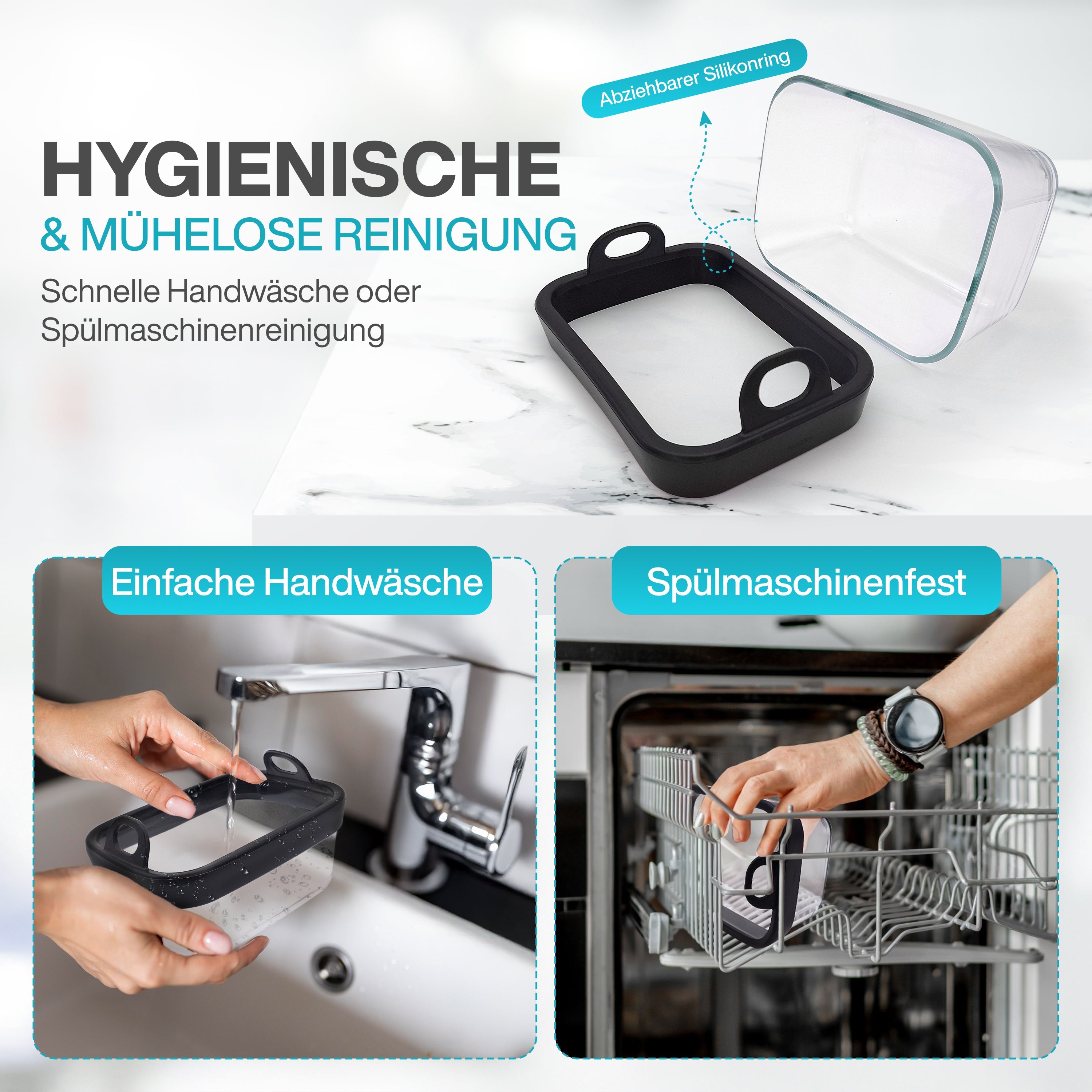 VentiFry Glasauflaufform für Airfryer mit Silikongriffen