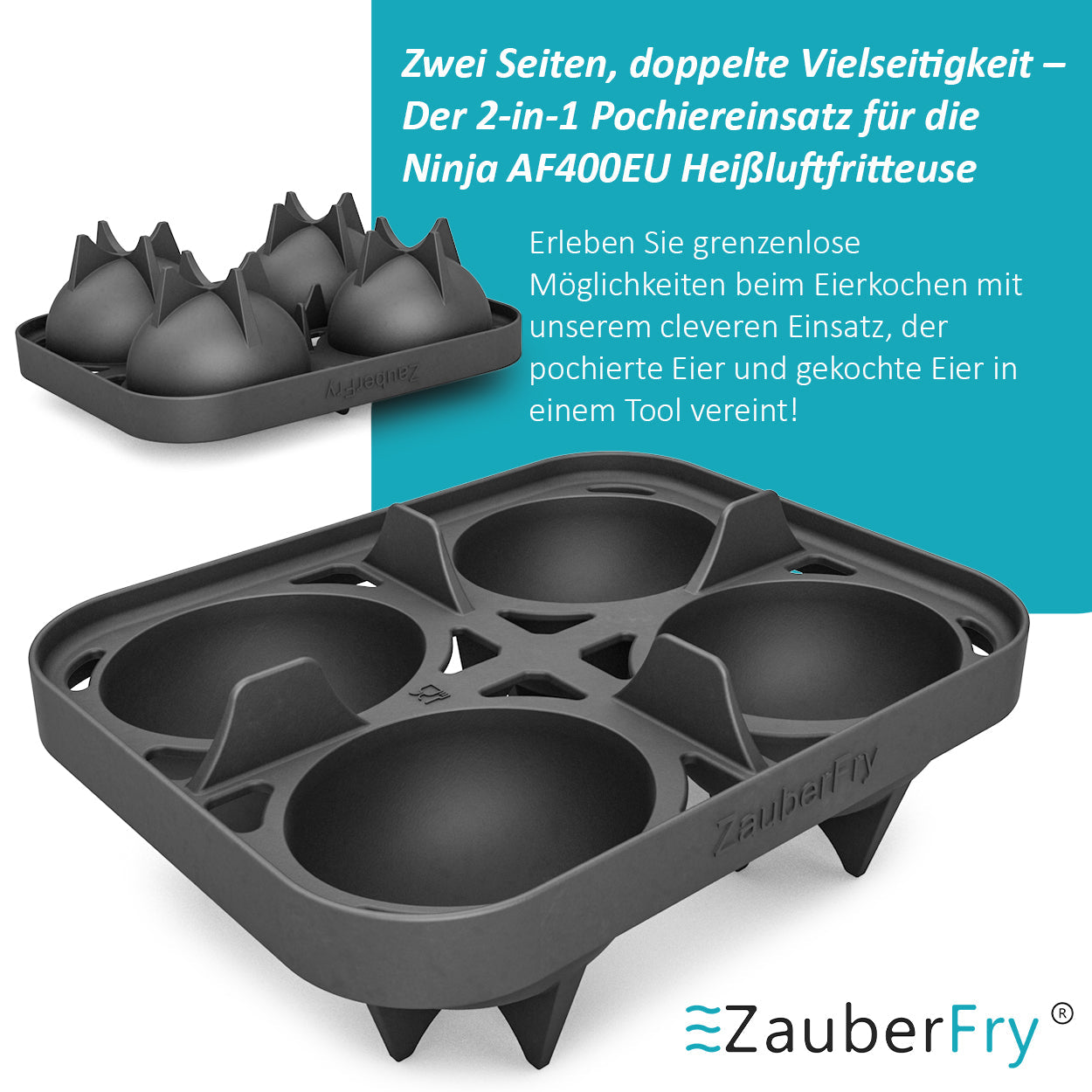 ZauberFry | 2-in-1 Pochiereinsatz und Eierkocher für Ninja AF400EU, AF451EU, AF500DE und SL400EU