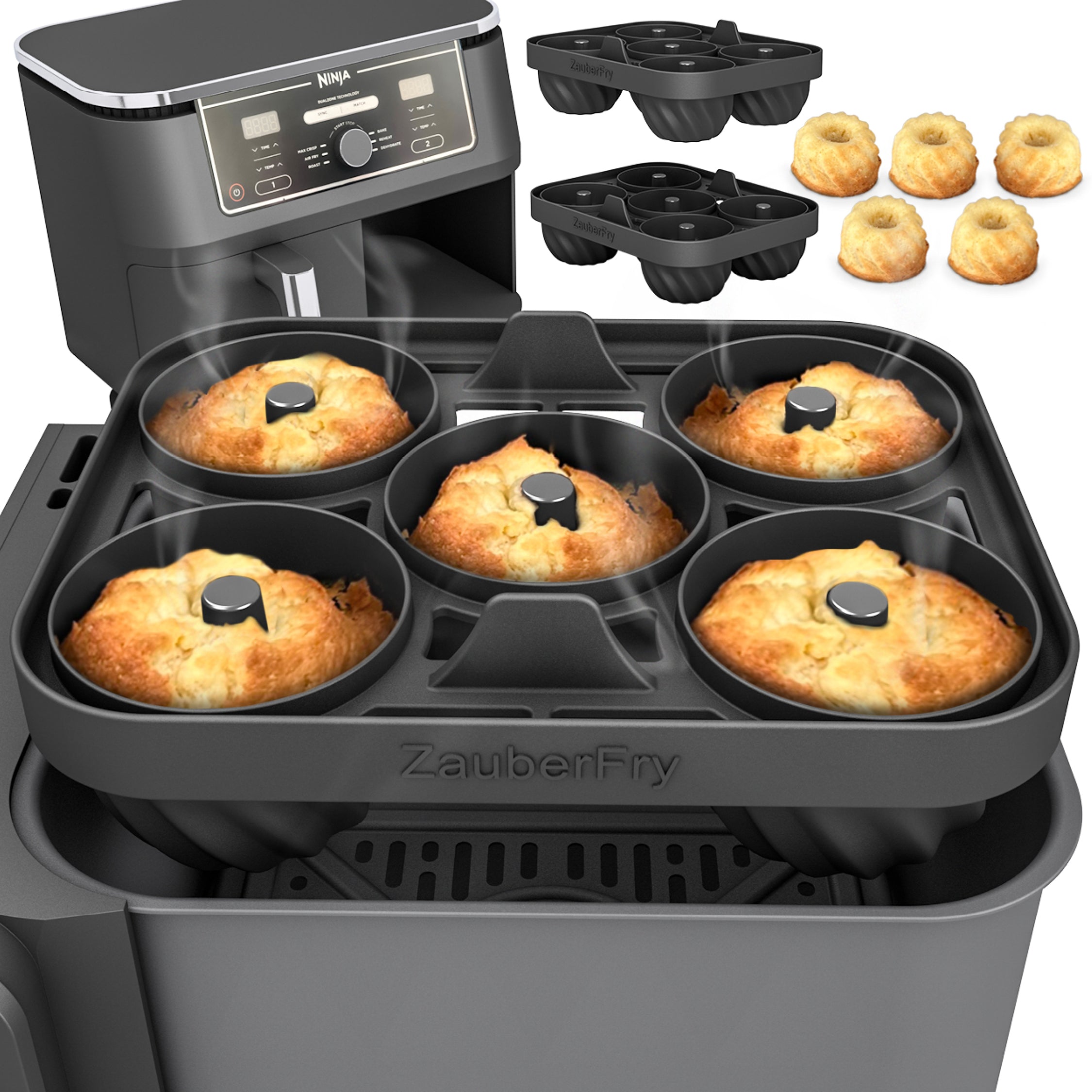 ZauberFry | Backform „Mini-Gugelhupf“ kompatibel mit Ninja Airfryer  (2er-Set)